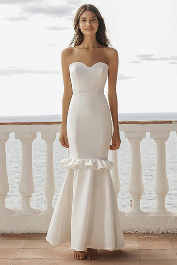 Ivory Strapless Mermaid Wedding Dress with Ruffles